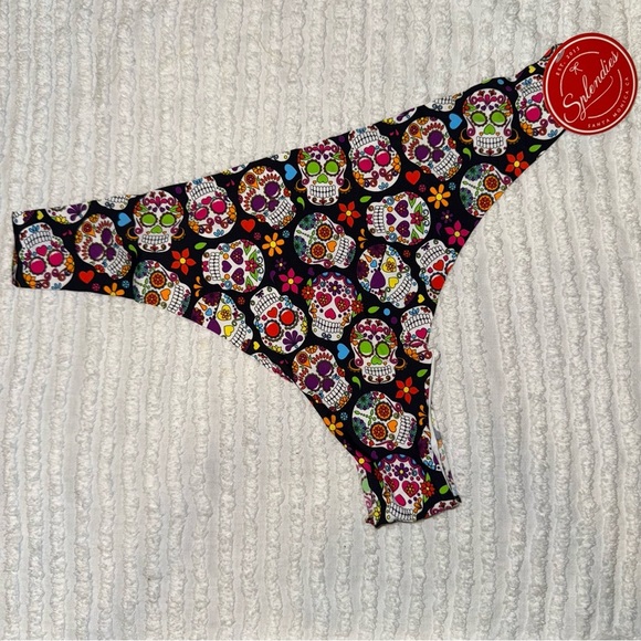 Splendies Sugar Skull Thong 1X | Día de los Muertos Print | NWT - Picture 1 of 5
